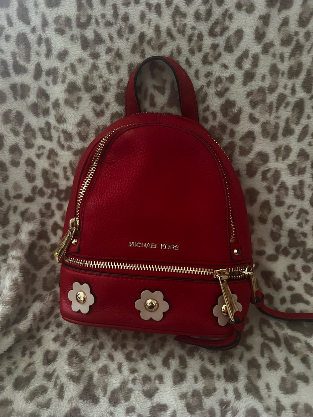 Michael Kors Red Backpack with White Floral mini Rhea